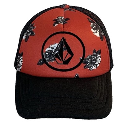 Volcom Hat Cap Snap Back Adult One Size Black Red Blue Floral Poly Trucker Mesh