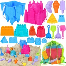 Beach Toys with 2 Castle Buckets, Sand Molds for Kids Ages 3-12