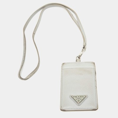 Prada White Saffiano Leather Badge Holder