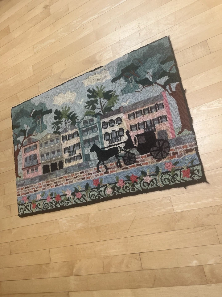 Alfombra Claire Murray Vintage Años 90 Town Flowers Estampado Colorido Enganchada a Mano 23x36 Foto 3 de 4