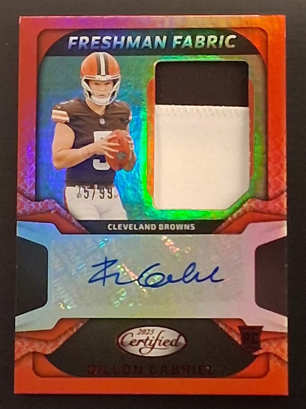 2025 Panini Certified #FBC-DGL Dillon Gabriel Freshman Fabric AUTO RC Red 75/99
