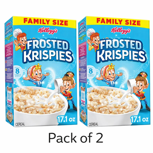 Pack 2 Kellogg s Frosted Krispies Breakfast Cereal Family Size 17.1 oz each...