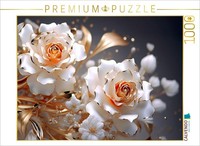Calvendo Puzzle White Gold Roses Like Porcelain | 1000 Pieces, Finished Size 25.