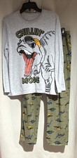 Wonder Nation Boys 2-Piece Fleece Dinosaur Pajama Set Flame Resistant Gray/Green