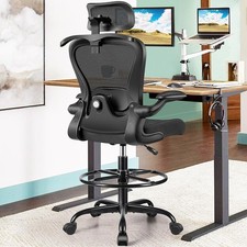 GENERIC DRAFTING CHAIR, TALL OFFICE CHAIR WITH 3D LUMBAR & HEAD SUPPORT - BLACK