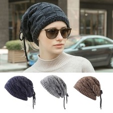 Women Neck Gaiter Multi-Purpose Knit Beanie Hat Faux Fleece Lined Circle Scarf