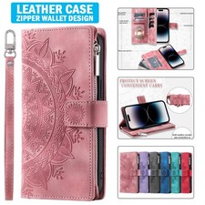 For Samsung S26 Ultra Plus S24 FE S23 Zipper Case Leather Wallet Card Flip Cover