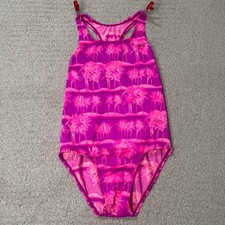 Speedo Swimsuit One Piece Girls 12 Pink Purple Y2K Neon Tropical Vintage