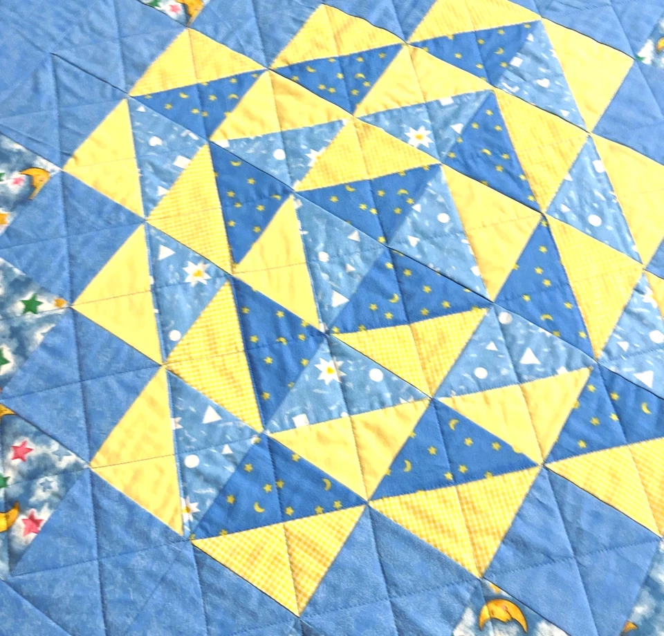 Edredón para bebé hecho a mano azul niño bebé retazos cuna 40" x 40" NUEVO Foto 2 de 3