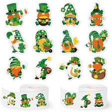 1000 Pcs St. Patrick's Day Stickers Roll Cartoon Gnome Lucky Clover Self-Adhes