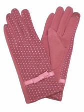 Womens Pink Polka Dot Bow Stretch Fit Texting  Tech Touchscreen Gloves