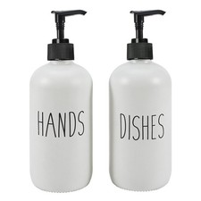 16 OZ Glass Soap Dispenser Set, Dish Hand Soap, Bathroom Kitchen, White ...