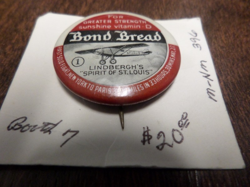 1930S BOND BREAD LINDBERGH'S SPIRIT OF ST LOUIS 1.25" NO PINBACK BUTTON PIN RARE