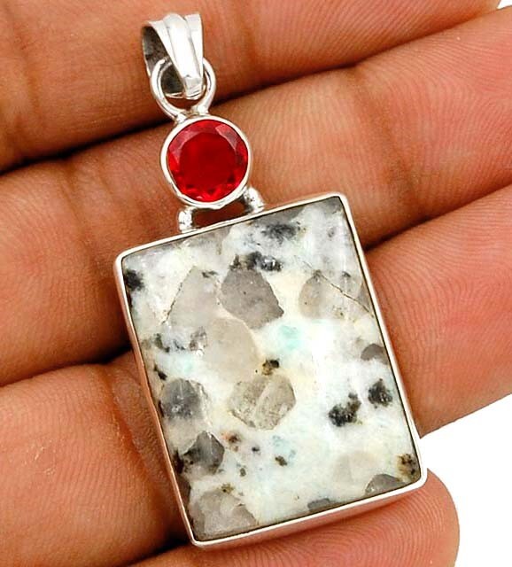 Natural Green Dendrite Opal & Garnet 925 Sterling Silver Pendant Jewelry @B16-5
