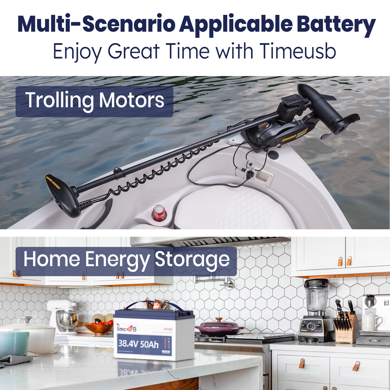 Timeusb 36V 50Ah Trolling Motor Lithium Battery 50A BMS For Marine Golf cart