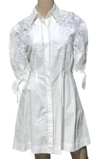 Alberta Ferretti White Cotton A-line Dress W/ Embroidered Sleeves Us 0 2 / It 38
