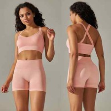 Sports Bra Shorts Set Wide Cross Back Strap Bra High Waist Yoga Shorts Women