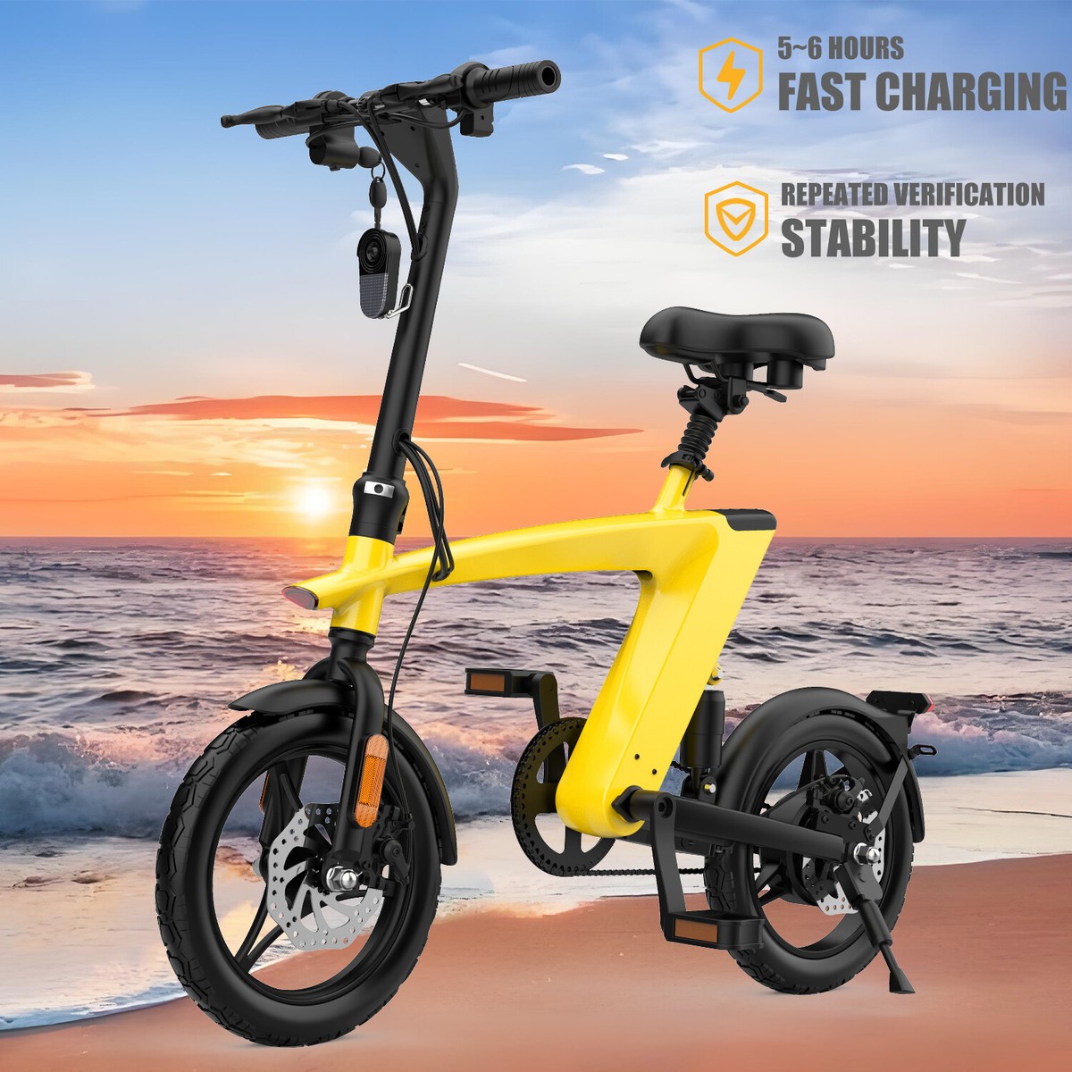 Battery Charge Bike City 14'' 250W Electric Bicycle E-Bike Beach