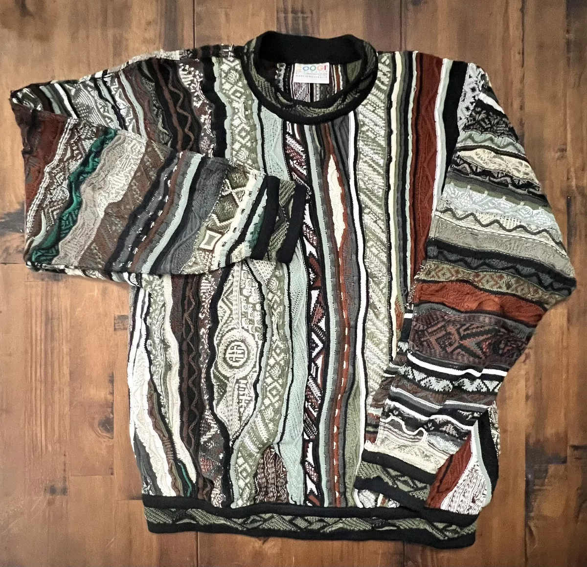 Rare Vtg 90s Coogi 100% Mercerized Cotton Knit L Autumn Brown Fall Sweater