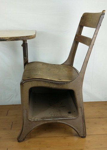 Vintage Student Wooden & Steel School Desk - Picture 4 of 12