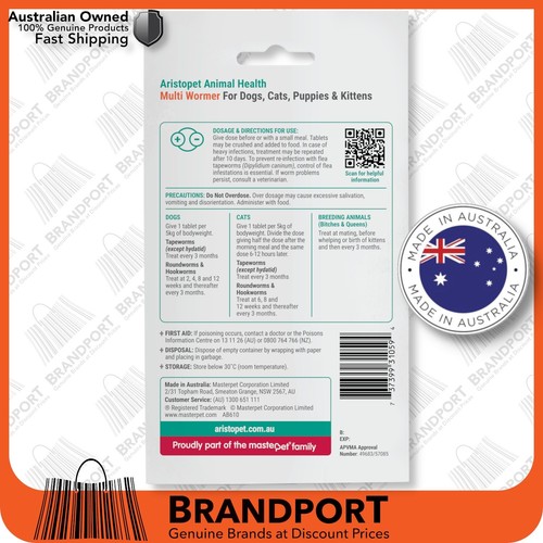 Aristopet Multi Wormer Tablets for worming Dogs Cats Puppies Kittens 8Pk✅AU MADE - Picture 2 of 3