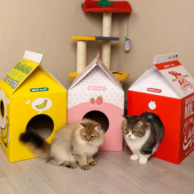 Milk Cat House, Cardboard Box Cat Scratcher