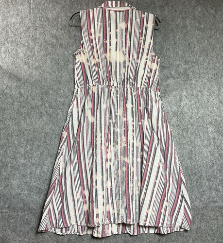 Upcycled Dress Women Large White Striped Pockets Sleeveless Linen Blend Boho - Picture 5 of 12