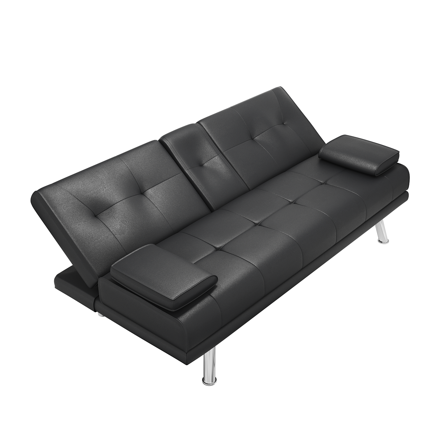 Black 3 Seater Sofa Bed Modern Fabric New Foam Chrome Leg Recliner