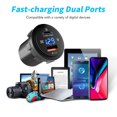 12V 24V Dual QC 3.0 USB PD Type-C Fast Car Charger Socket Adapter Power Outlet