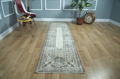 Handmade Runner, Beige Runner, Vintage Turkish Rug, 2.30x8.99 ft. H-2420