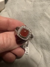 David Yurman Petite Albion 7mm Carnelian Ring Diamond Sterling Silver 6.5 NWT