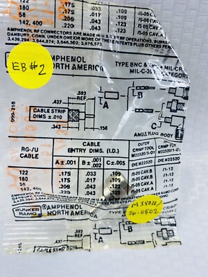 AMPHENOL M39012/26-0502 Electronic RF TNC Connector *NEW* 1 pc. (EB#2)