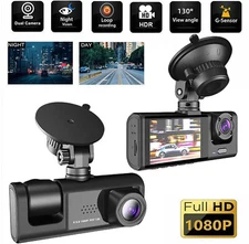Car Dual Lens Dash Cam HD 1080P Front/Rear/Inside Video Recorder Camera G-Sensor