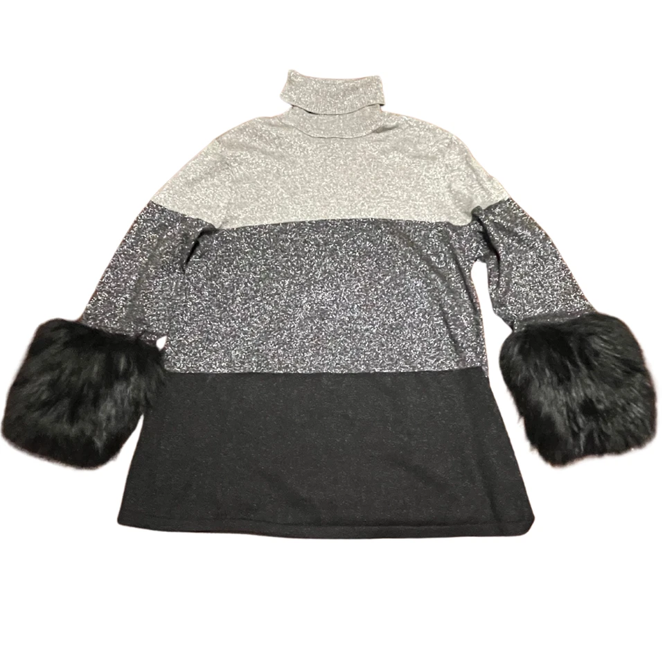 Suéter de cuello alto tejido piel sintética plateado metálico Alfani para mujer S Foto 3 de 4