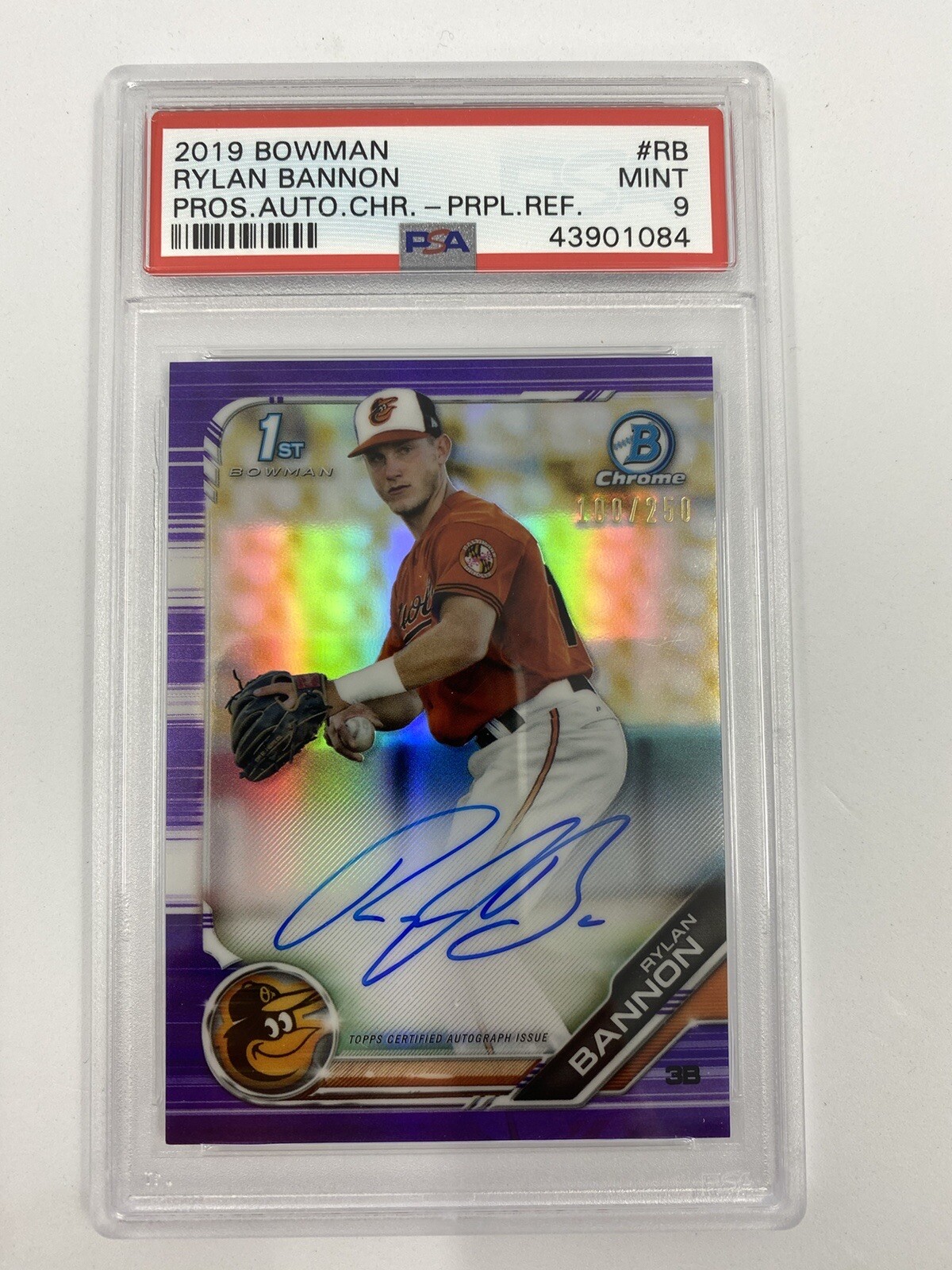 Rylan Bannon 2019 Bowman Chrome Purple Refractor Auto /250 PSA 9 Braves