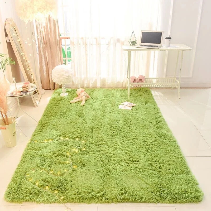 Fluffy Soft Green Living Room Carpet Large Furry Area Rugs Kids Mat Bedroom Rug - Image 2 of 4