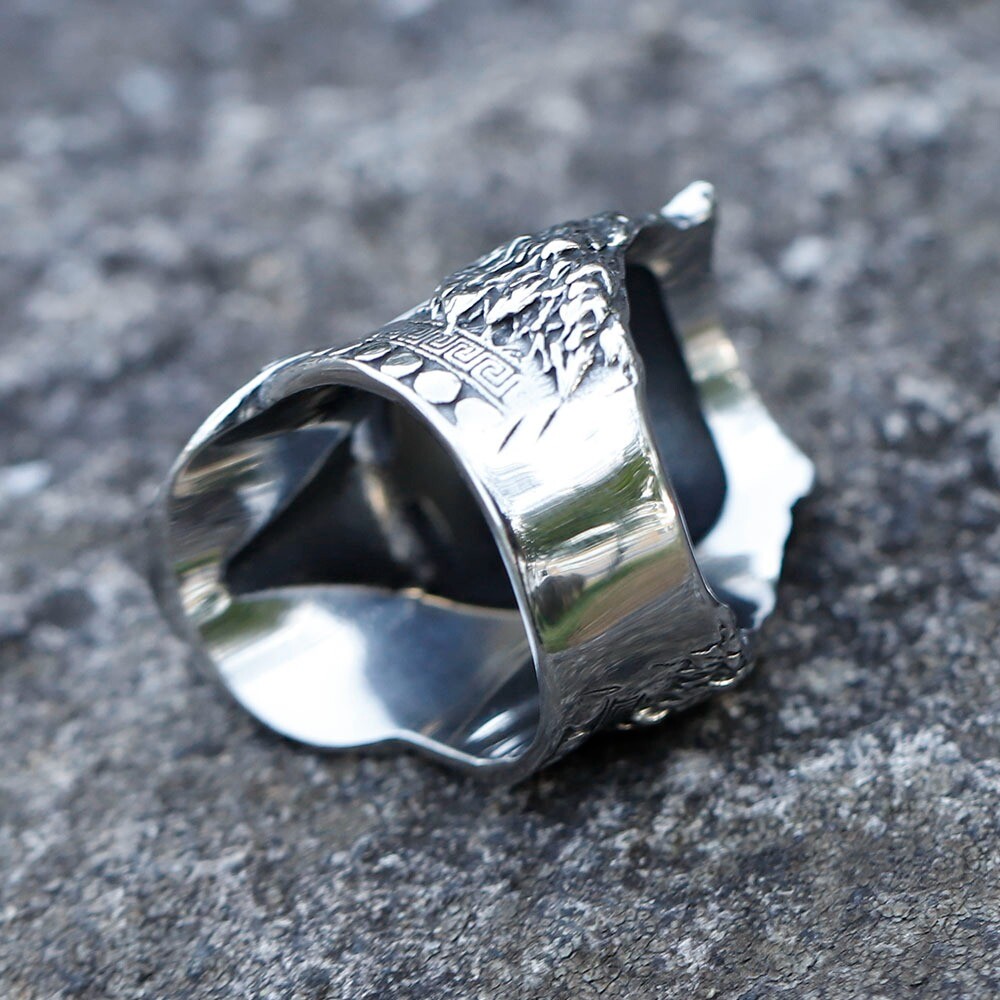 Stainless Steel Rings Vintage Warrior Wolf And Skull Viking