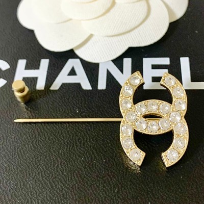 Chanel Authentic Brooch Coco Mark Pin Rhinestone Crystal Gold 