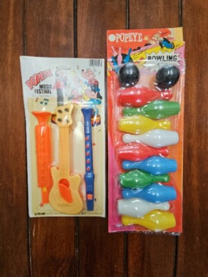 2 Vintage Larami Popeye The Sailorman Bowling Set & Music Festival Toys NOS