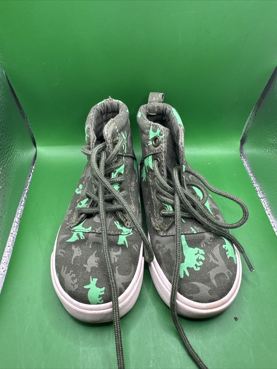 Old Navy Mid High Top Sneakers Shoes Green Toddler Boys Dinosaur