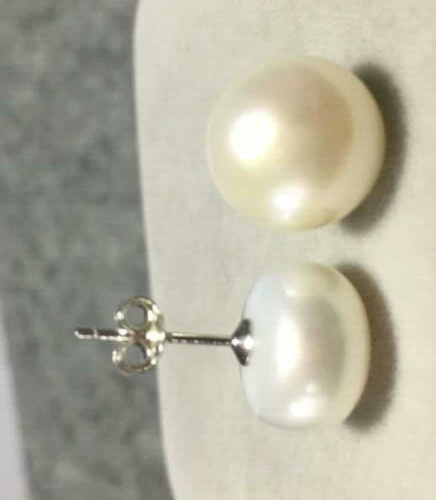 Natural Huge AAA 12-13mm Akoya white stud pearl earrings 14K WHITE GOLD - Picture 3 of 5