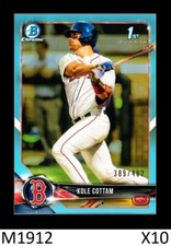 1-2018 BOWMAN CHROME DRAFT SKY BLUE REFRACTOR KOLE COTTAM RED SOX /402 QTY