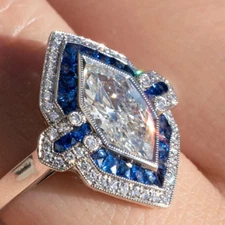 Vintage Art Deco Style 2.5Ct Marquise Lab Created Diamond Engagement Silver Ring