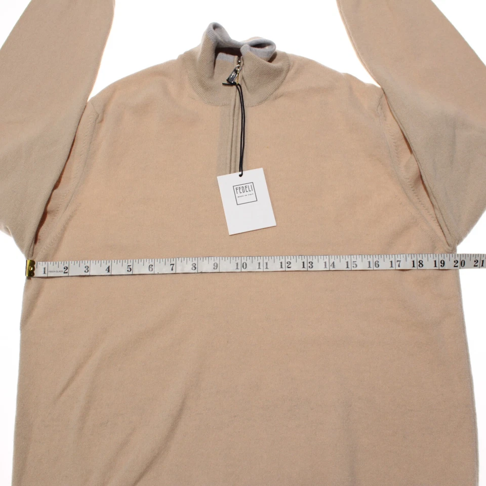 Suéter Pullover Fedeli Nuevo con Etiquetas 1/4 Cremallera Talla 52 EE. UU. L Calce Ajustado Beige 100% Cachemira Foto 4 de 4