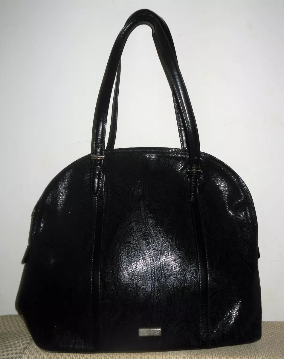 Etro Paisley Print Shoulder / Hand Bag PVC Leather in Shiny Black, Made in Italy