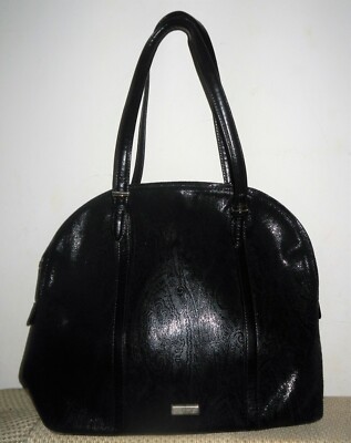 Etro Paisley Print Shoulder Hand Bag PVC Leather in Shiny Black