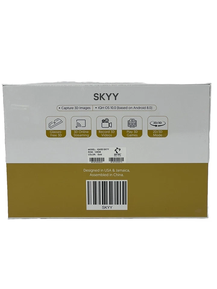 IQH3D Skyy Tablet 128GB Storage Gold Color Android 8.0 No Glasses 3D New Sealed - Image 2 of 4