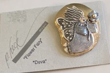 Vintage P. Heck Designs Glazed Ceramic Art Flower Fairy “Deva” Brooch Pin