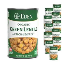 Eden Organic Green Lentils with Onion & Bay Leaf, 15oz Can (6-Pack) - Non-GMO