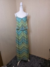 City Studio Blue and Green Chevron Boho Halter Top Maxi Dress